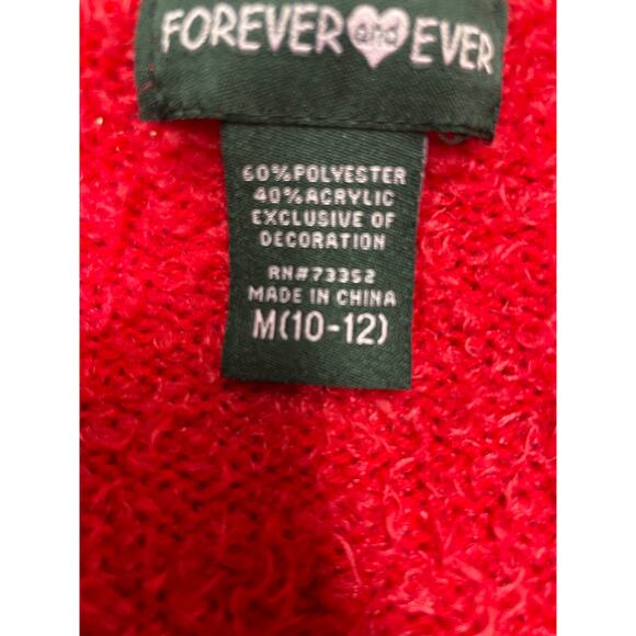 Red Fuzzy Christmas Sweater, Forever and Ever, Youth, Cute Upside Down Reindeer - Picture 6 of 6